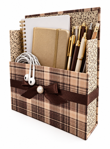 Gentleman's Plaid Boxed Stationery Set – 20 Notecards, 20 Envelopes & Gold Pen