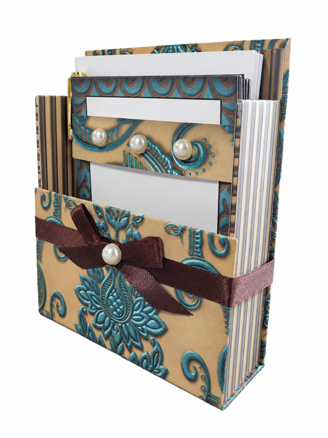 Antique Turquoise Boxed Stationery Set - 20 Notecards, 20 Envelopes & Gold Pen