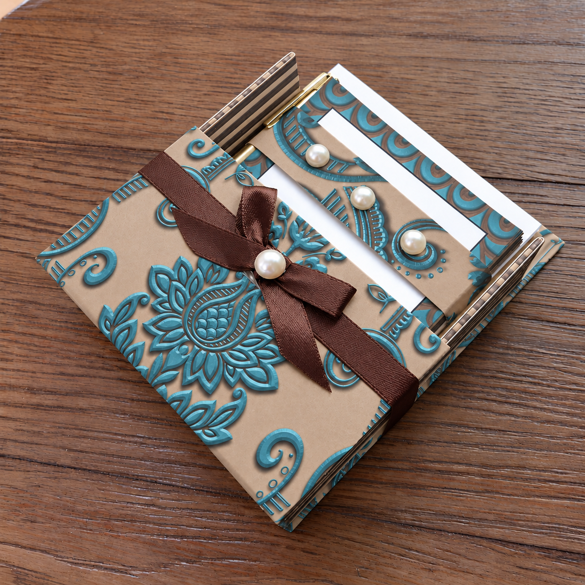 Antique Turquoise Boxed Stationery Set - 20 Notecards, 20 Envelopes & Gold Pen