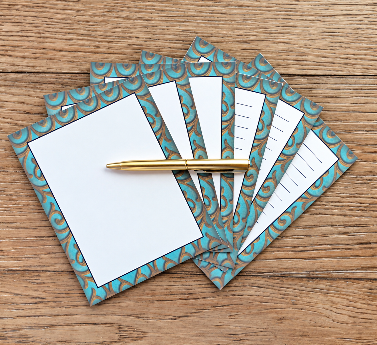 Antique Turquoise Boxed Stationery Set - 20 Notecards, 20 Envelopes & Gold Pen