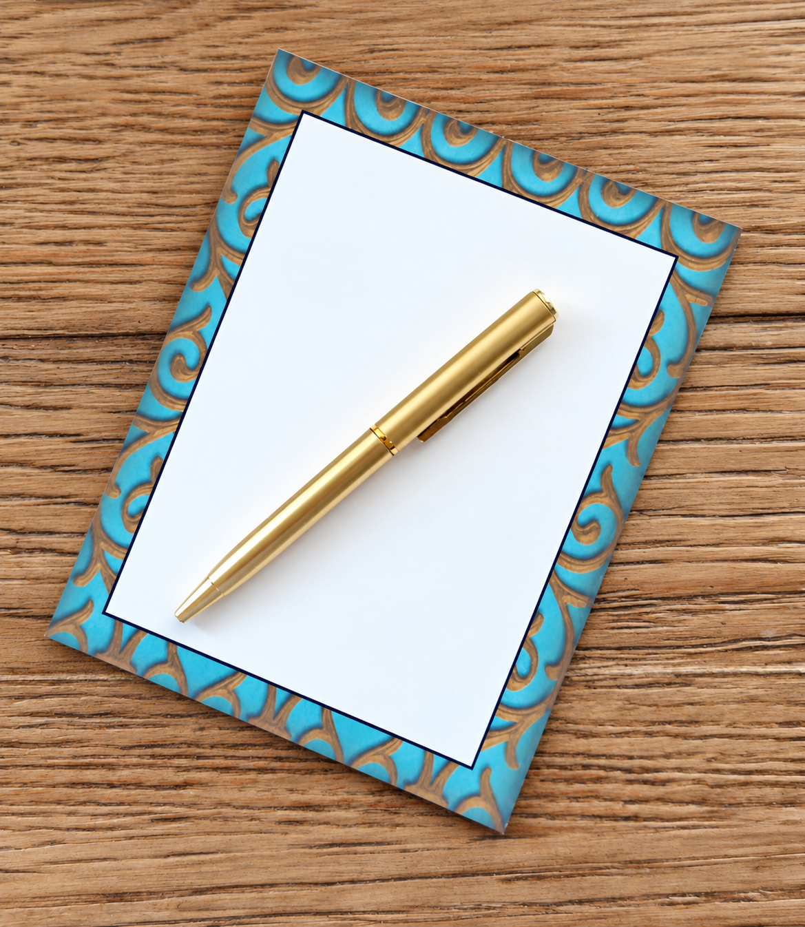 Antique Turquoise Boxed Stationery Set - 20 Notecards, 20 Envelopes & Gold Pen