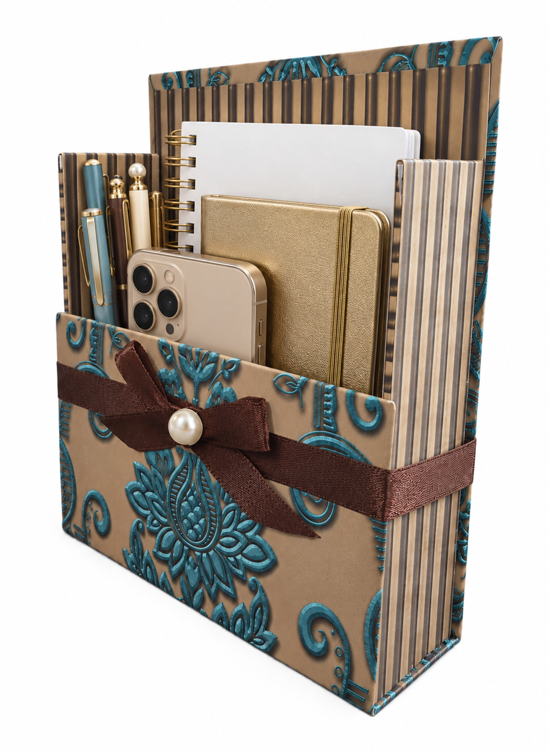 Antique Turquoise Boxed Stationery Set - 20 Notecards, 20 Envelopes & Gold Pen