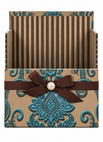 Antique Turquoise Boxed Stationery Set - 20 Notecards, 20 Envelopes & Gold Pen