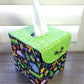 Fabric Covered Tissue Box Holder, Kid's Bedroom Decor, Neon Green and Cute Bugs