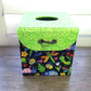 Fabric Covered Tissue Box Holder, Kid's Bedroom Decor, Neon Green and Cute Bugs