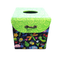 Fabric Covered Tissue Box Holder, Kid's Bedroom Decor, Neon Green and Cute Bugs