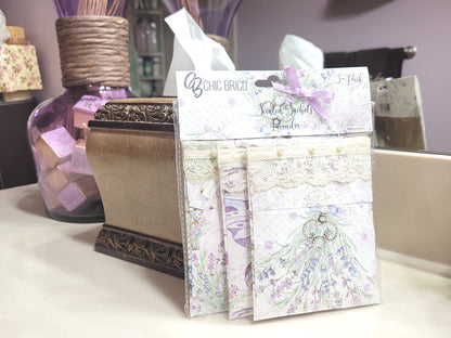 Pearls & Lace Lavender Scented Drawer, Closet & Car Sachets, Large Size 4" x 5", 3-Pack - Chic Brico