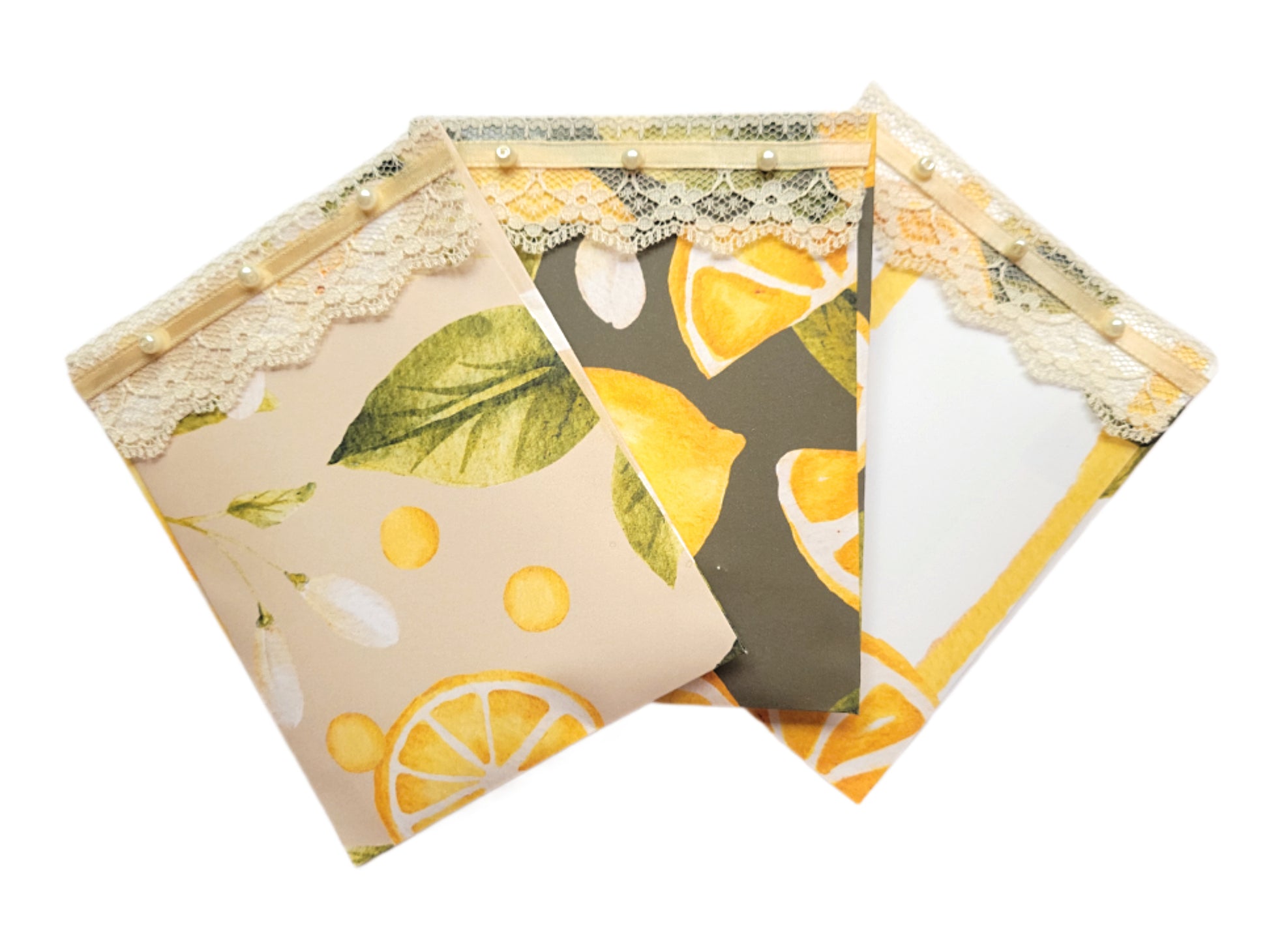 Pearls & Lace Lemongrass Scented Drawer, Closet & Car Sachets, Large Size 4" x 5", 3-Pack - Chic Brico