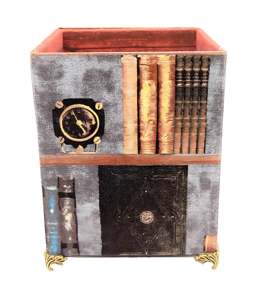 Fabric-Covered Pen Pencil Cosmetics Brushes Holder, Desktop Organizer, Vintage Victorian Library - Chic Brico