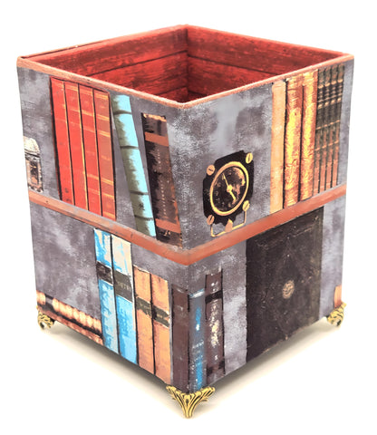 Fabric-Covered Pen Pencil Cosmetics Brushes Holder, Desktop Organizer, Vintage Victorian Library - Chic Brico