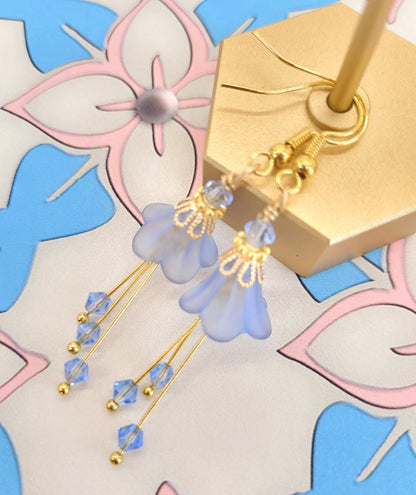 Light Sapphire Powder Blue and Gold Bell Flower Earrings - Chic Brico