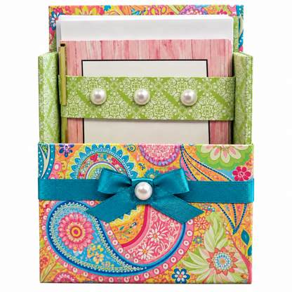 Paisley Paradise Boxed Stationery Set – 20 Notecards, 20 Envelopes & Gold Pen