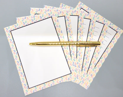 42-Pc Stationery Gift Box Set w/Reusable Desktop Organizer Box and Gold Pen - Pink, Orange & Yellow Paisley - Chic Brico