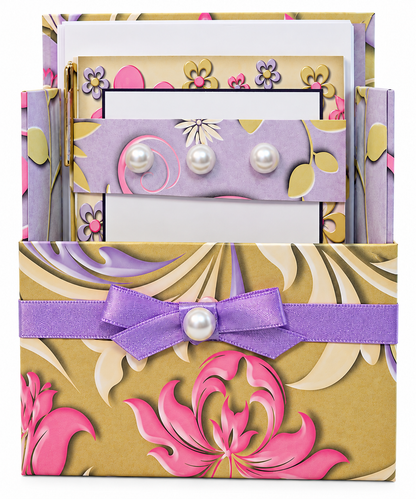 Lavender Whimsy Boxed Stationery Set – 20 Notecards, 20 Envelopes & Gold Pen