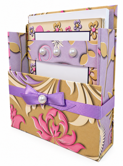 Lavender Whimsy Boxed Stationery Set – 20 Notecards, 20 Envelopes & Gold Pen