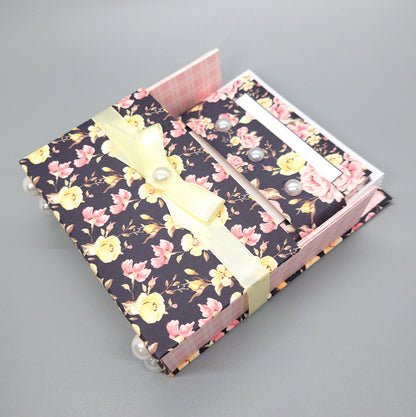 42-Pc Stationery Gift Box Set w/Reusable Desktop Organizer Box and Gold Pen - Black, Pink & Yellow Roses - Chic Brico