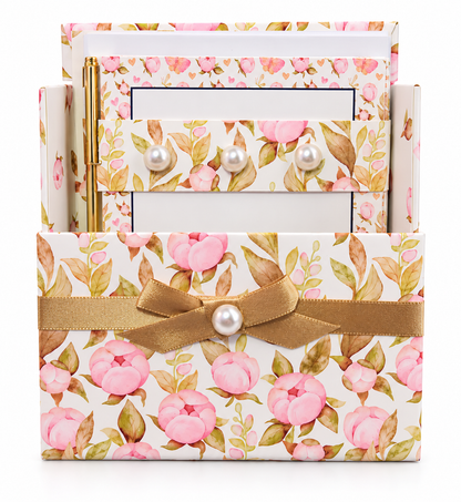 Golden Blush Magnolias Boxed Stationery Set – 20 Notecards, 20 Envelopes & Gold Pen