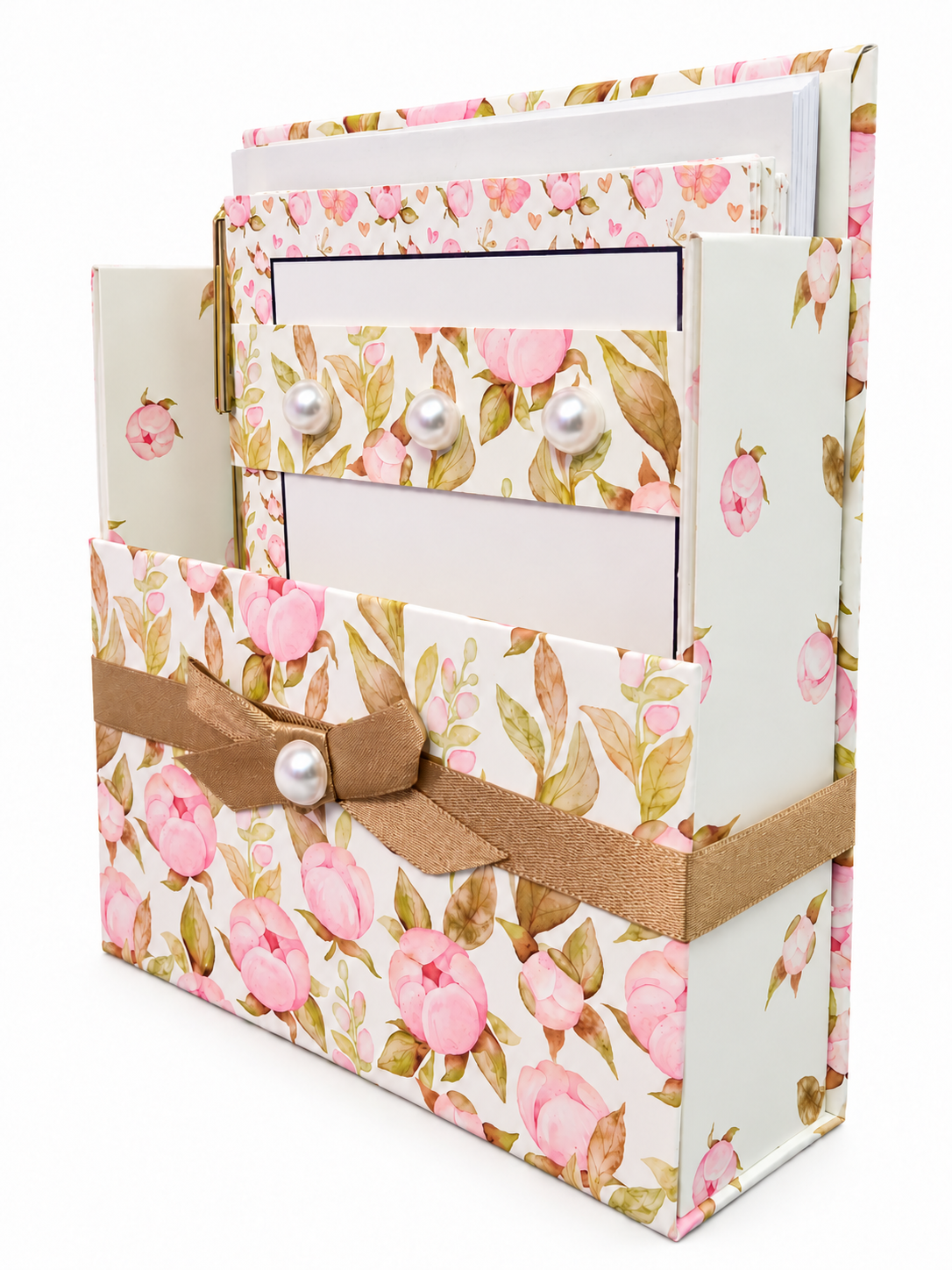Golden Blush Magnolias Boxed Stationery Set – 20 Notecards, 20 Envelopes & Gold Pen
