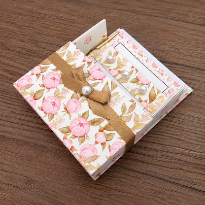 Golden Blush Magnolias Boxed Stationery Set – 20 Notecards, 20 Envelopes & Gold Pen