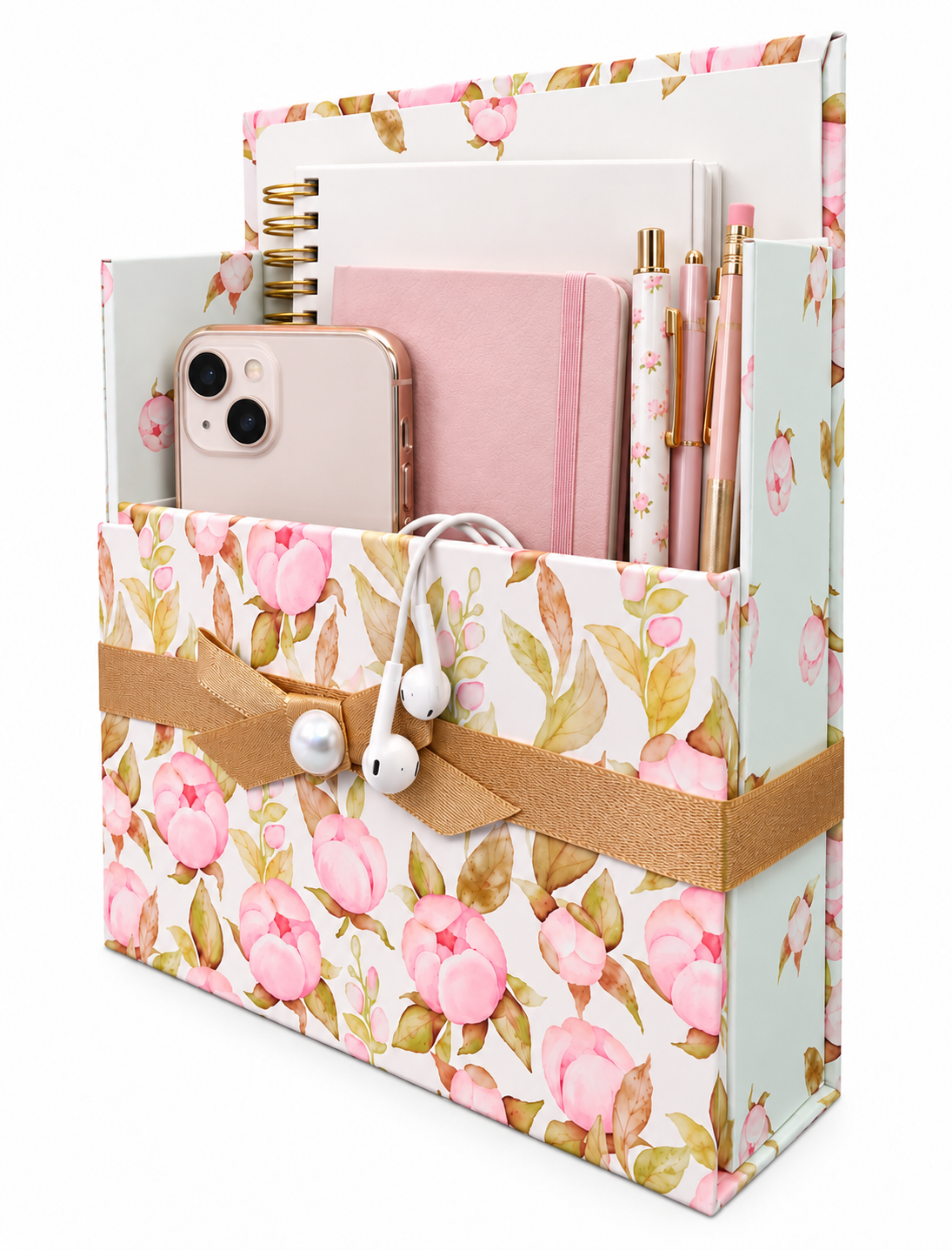 Golden Blush Magnolias Boxed Stationery Set – 20 Notecards, 20 Envelopes & Gold Pen