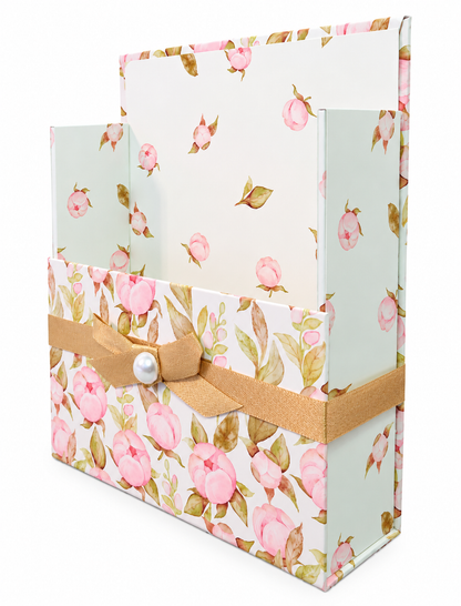 Golden Blush Magnolias Boxed Stationery Set – 20 Notecards, 20 Envelopes & Gold Pen