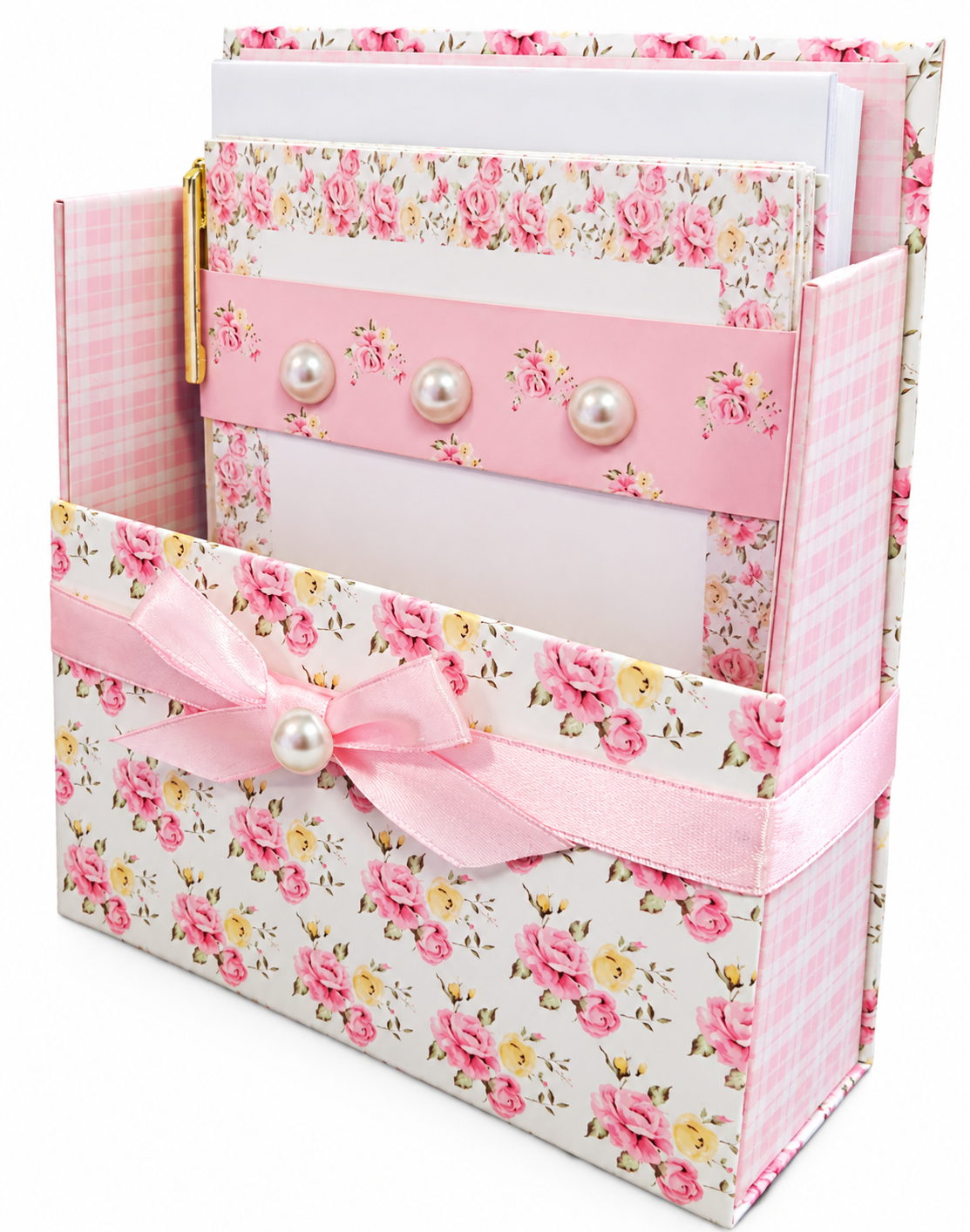 Pink & Yellow Posies Boxed Stationery Set – 20 Notecards, 20 Envelopes & Gold Pen