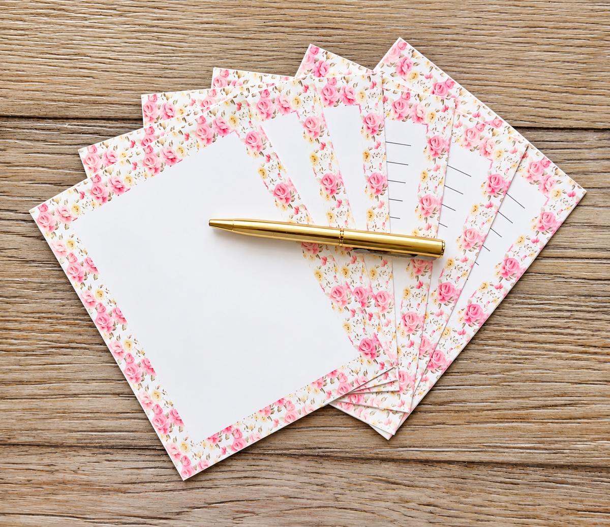 Pink & Yellow Posies Boxed Stationery Set – 20 Notecards, 20 Envelopes & Gold Pen