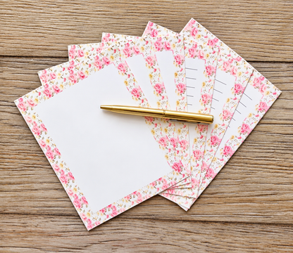 Pink & Yellow Posies Boxed Stationery Set – 20 Notecards, 20 Envelopes & Gold Pen