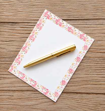 Pink & Yellow Posies Boxed Stationery Set – 20 Notecards, 20 Envelopes & Gold Pen