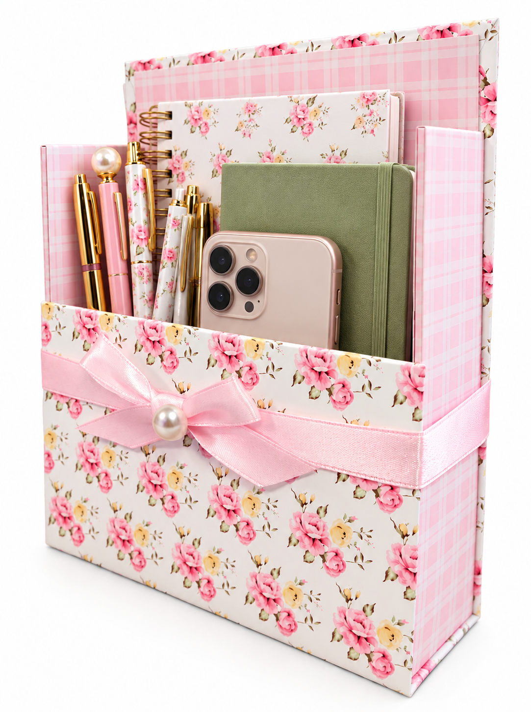 Pink & Yellow Posies Boxed Stationery Set – 20 Notecards, 20 Envelopes & Gold Pen