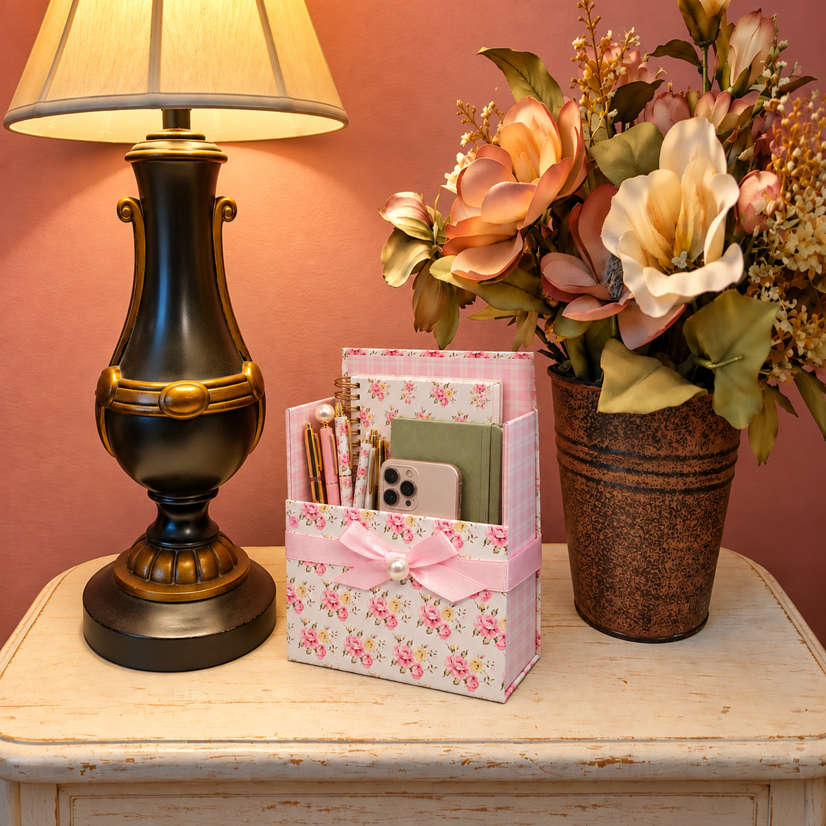 Pink & Yellow Posies Boxed Stationery Set – 20 Notecards, 20 Envelopes & Gold Pen