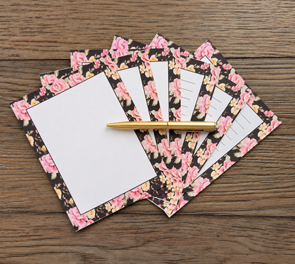 Midnight Rose Garden Boxed Stationery Set – 20 Notecards, 20 Envelopes & Gold Pen - Chic Brico