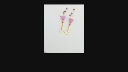 Bell Flower Earrings - Lilac Purple and Gold