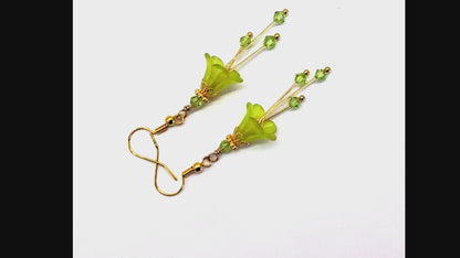 Bell Flower Earrings - Bright Peridot Green