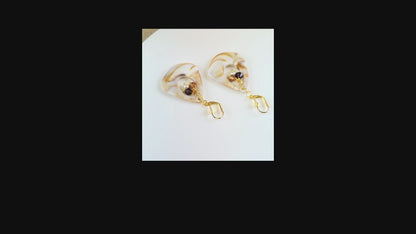 Ivory Shell Swirl Austrian Crystal and Pearl Triangle Teardrop Dangle Earrings