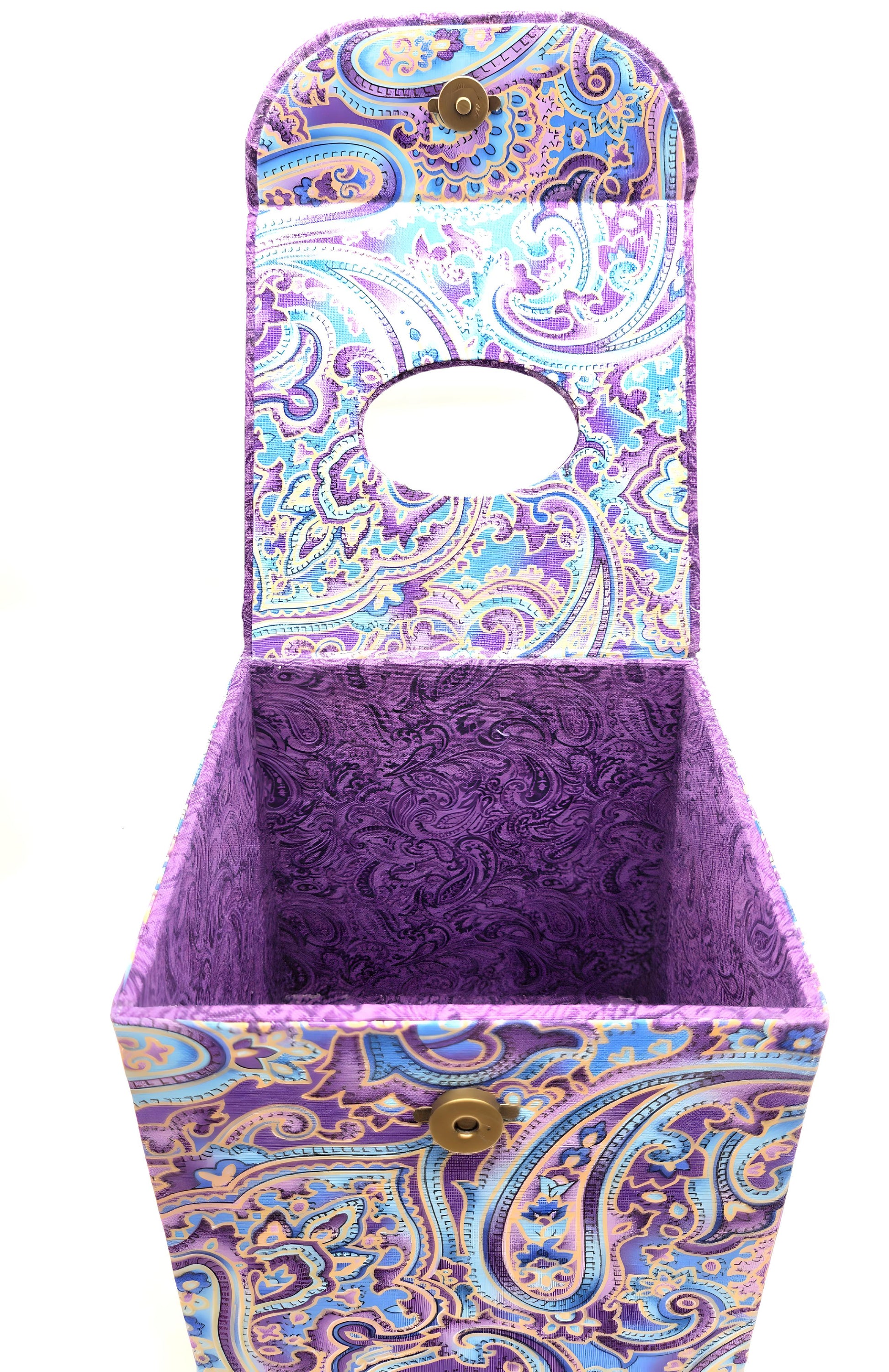 Fabric Covered Tissue Box Holder, Elegant Home, Bath or Bedroom Decor, Soft Purple and Gold Paisley - Chic Brico
