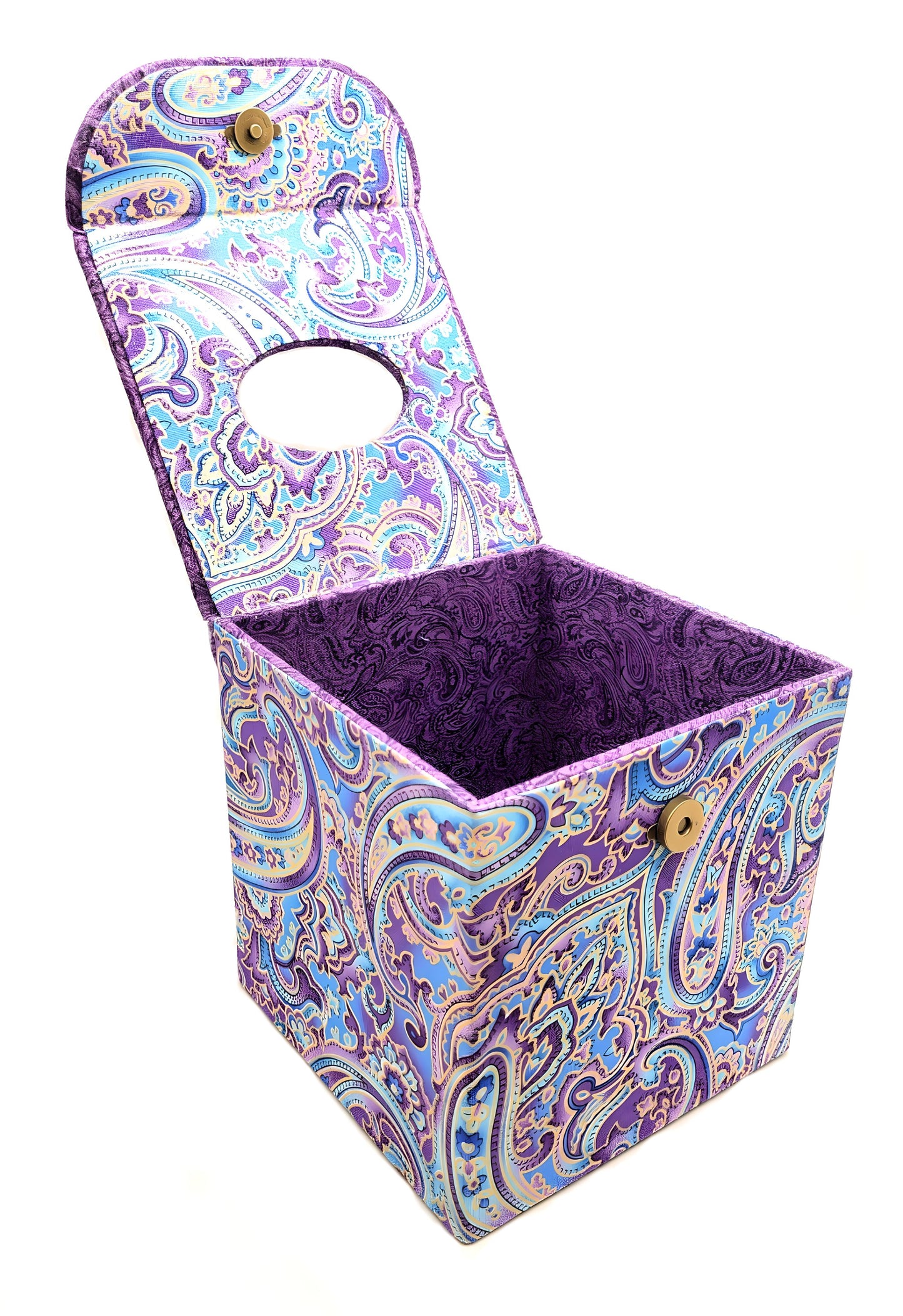 Fabric Covered Tissue Box Holder, Elegant Home, Bath or Bedroom Decor, Soft Purple and Gold Paisley - Chic Brico