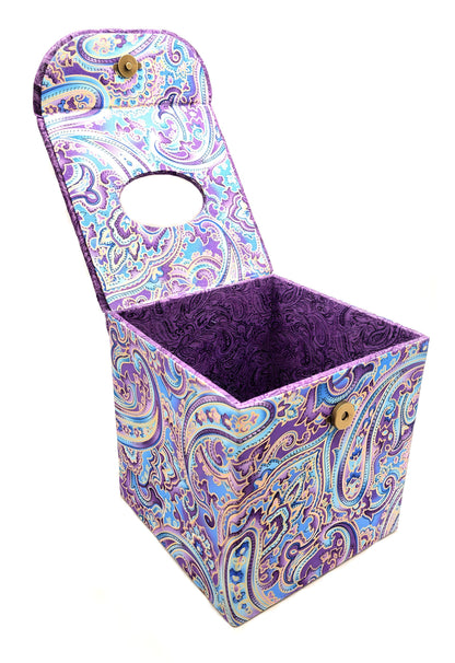Fabric Covered Tissue Box Holder, Elegant Home, Bath or Bedroom Decor, Soft Purple and Gold Paisley - Chic Brico