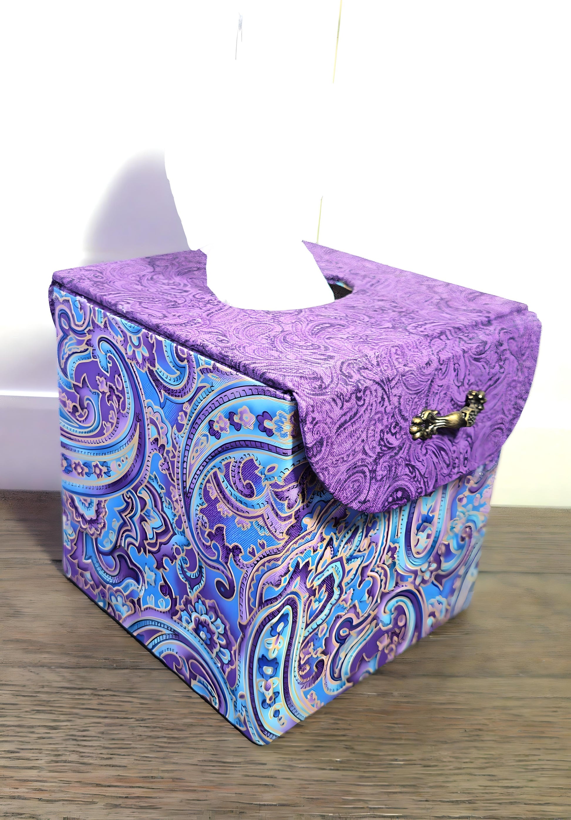 Fabric Covered Tissue Box Holder, Elegant Home, Bath or Bedroom Decor, Soft Purple and Gold Paisley - Chic Brico