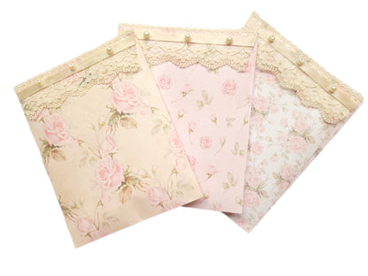 Pearls & Lace Rose Petal Scented Drawer, Closet & Car Sachets, Large Size 4" x 5", 3-Pack - Chic Brico