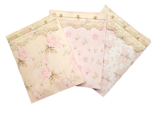 Pearls & Lace Rose Petal Scented Drawer, Closet & Car Sachets, Large Size 4" x 5", 3-Pack - Chic Brico