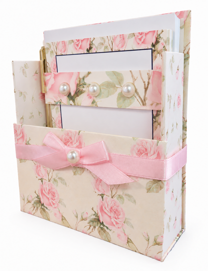 Shabby Chic Roses Boxed Stationery Set – 20 Notecards, 20 Envelopes & Gold Pen