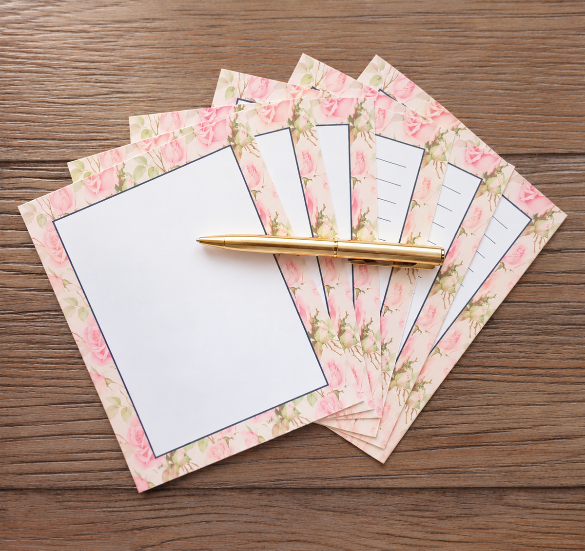 Shabby Chic Roses Boxed Stationery Set – 20 Notecards, 20 Envelopes & Gold Pen