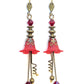 Vintage Victorian Style Siam Red and Antique Bronze Bell Flower Lucite Earrings