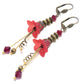 Vintage Victorian Style Siam Red and Antique Bronze Bell Flower Lucite Earrings
