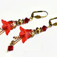 Vintage Victorian Style Siam Red and Antique Bronze Bell Flower Lucite Earrings
