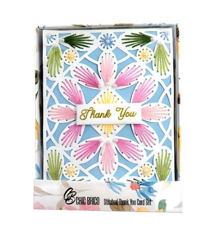Stitched Thank You Cards, Elegant Decorated Gift Boxed Set - 4 Pieces - Chic Brico