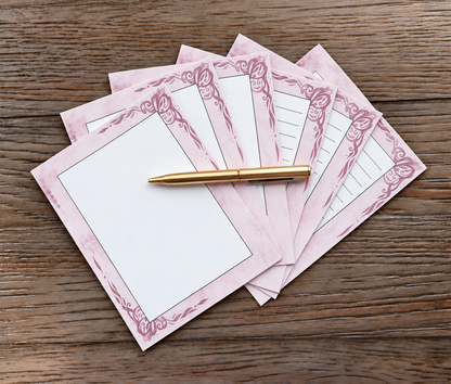Burgundy Rose Romance Boxed Stationery Set – 20 Notecards, 20 Envelopes & Gold Pen