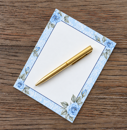 Soft Blue Floral Boxed Stationery Set – 20 Notecards, 20 Envelopes & Gold Pen - Chic Brico