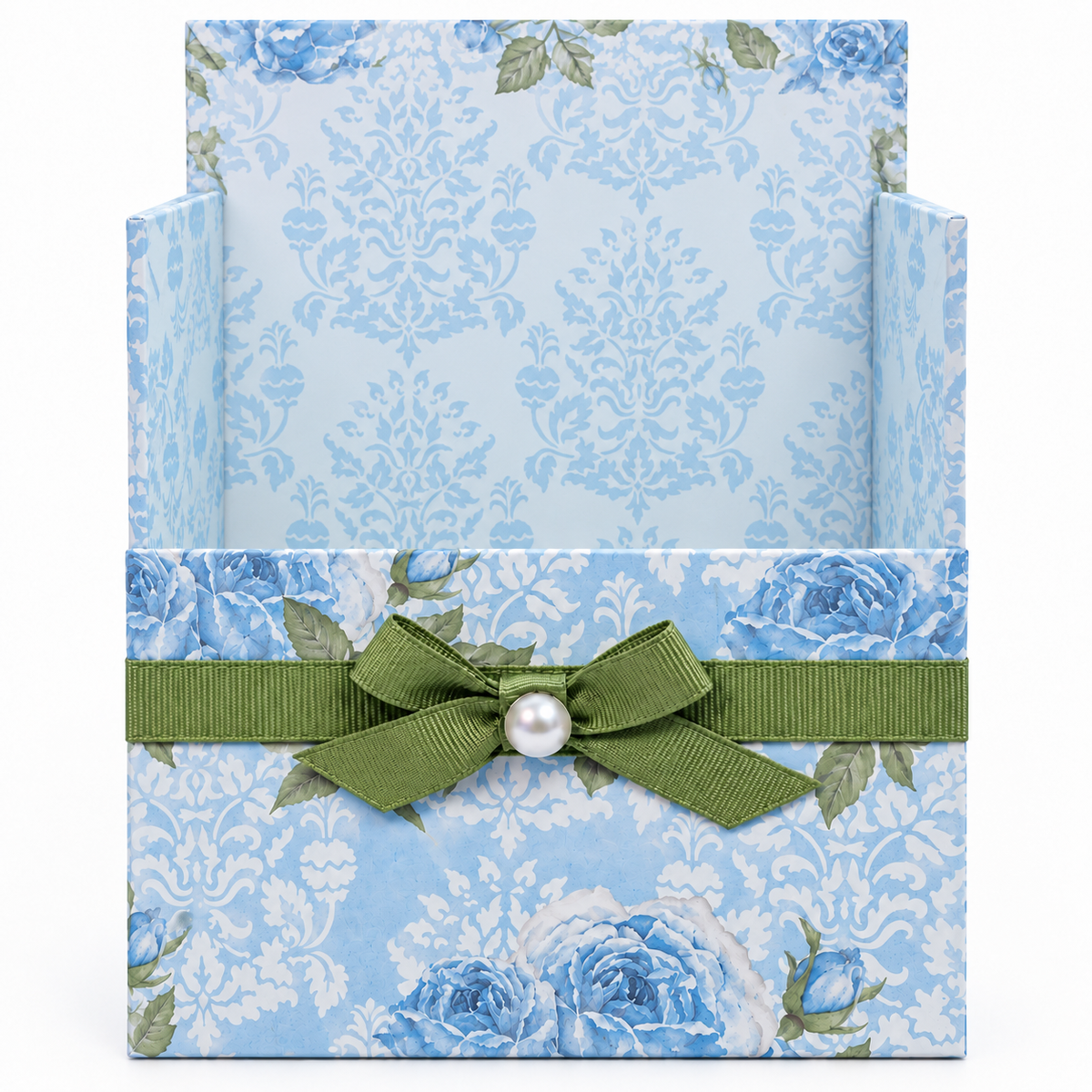 Soft Blue Floral Boxed Stationery Set – 20 Notecards, 20 Envelopes & Gold Pen - Chic Brico